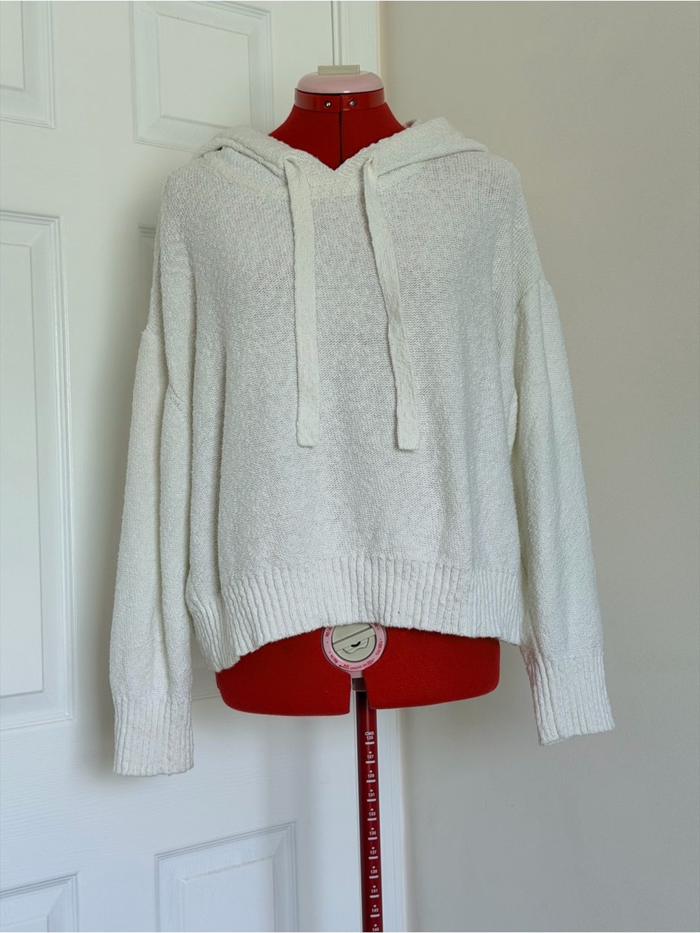 NWOT Beachy 100% Cotton Knit Sweater Hoodie White V-Neck Size M-S oversized
